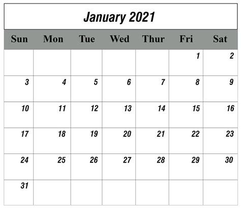 January 2021 Calendar Page Free Calendar Printables Free Templates