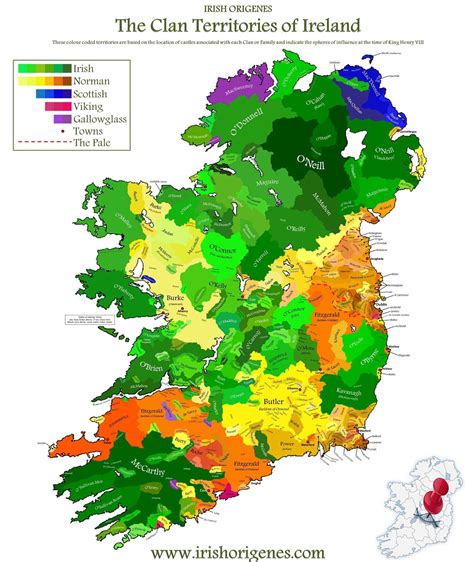 The Surnames Of Ireland Shown On The Map Of Ireland History Ireland