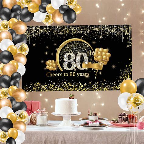 80th Birthday Banner Backdrop Decorations And Balloon Garland Etsy