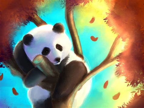 Download Wallpaper 1600x1200 Panda Cute Tree Art Colorful Standard 43 Hd Background
