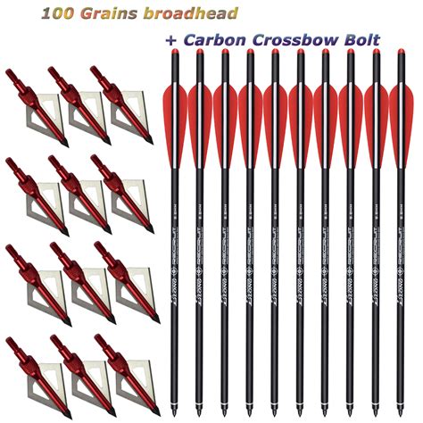 12x 22 Inch Crossbow Bolts Carbon Arrows 12 Broadheads 100 Grain