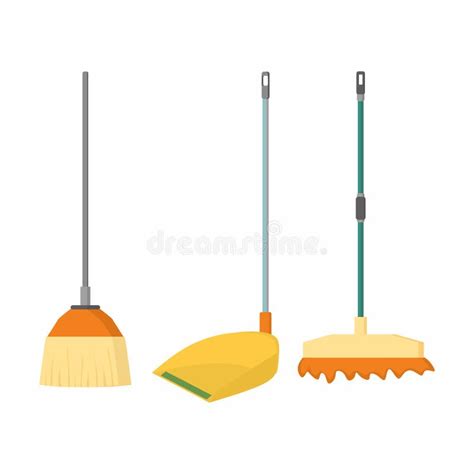 Broom Mop And Dustpan Vector Cartoon Flat Icons Household And House