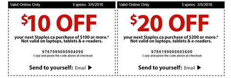 Get better discounts on your spending by using this code. Staples Canada Deals with Promo Code : Save $10 Off $100 ...