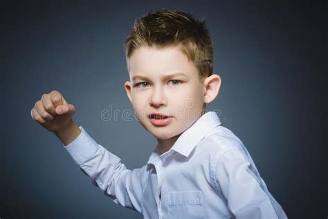 Angry Boy Isolated On Gray Background Closeup Stock Image Image Of