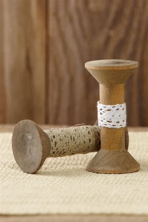 10 Wood 3 Decorative Spools With Lace
