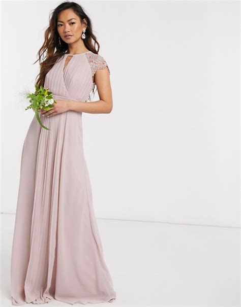 Tfnc Bridesmaid Lace Sleeve Maxi Dress In Pink Asos Maxi Dress With