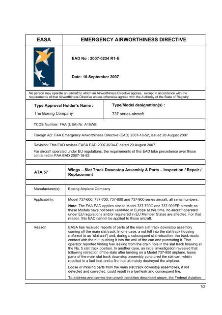 Easa Emergency Airworthiness Directive