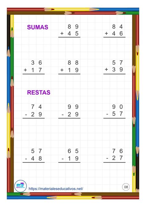 Cuadernillo De Sumas Y Restas 1 2 3 Cifras Problemas MatemÁticos