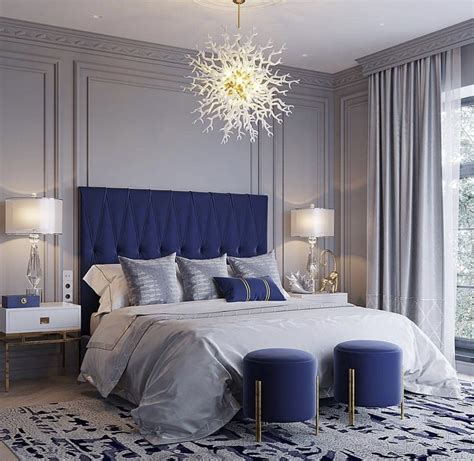 Navy Blue White And Grey Bedroom Bedroom Interior Modern Bedroom
