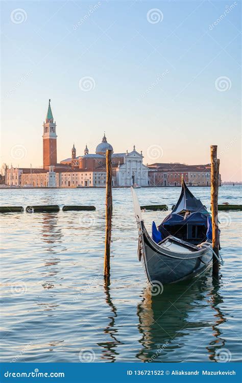 Venetian Gondola With San Giorgio Maggiore Church At Background In