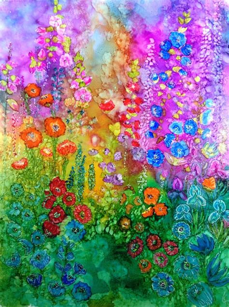 Alcohol Ink Art Original Abstract Painting Cottage Garden