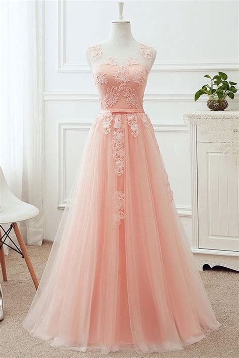 Simple Pink Sleeveless Prom Dress Applique Round Neck Lace Up Bridesmaid Dresses On Luulla