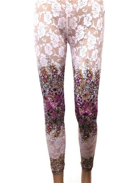 Lace Leggings Lilac Lavender Flower Print By Cardamomclothing