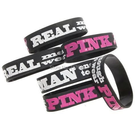 300pcs Debossed Color Filled Jumbo Real Men Wear Pink Wristband