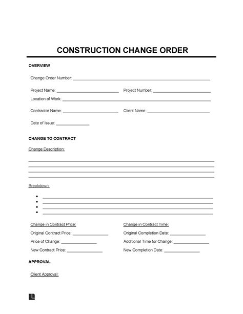 Free Construction Change Order Form Pdf And Word