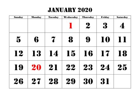 January 2020 Calendar Fillable Template Calendar Word January Calendar