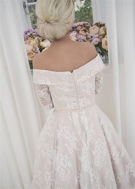 Gorgeous Blush And Ivory Lace Ballerina Length Wedding Dress Knee