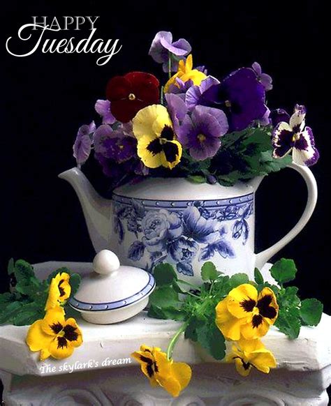 Happy Tuesday Pansies Pansies Flowers Tea Pots