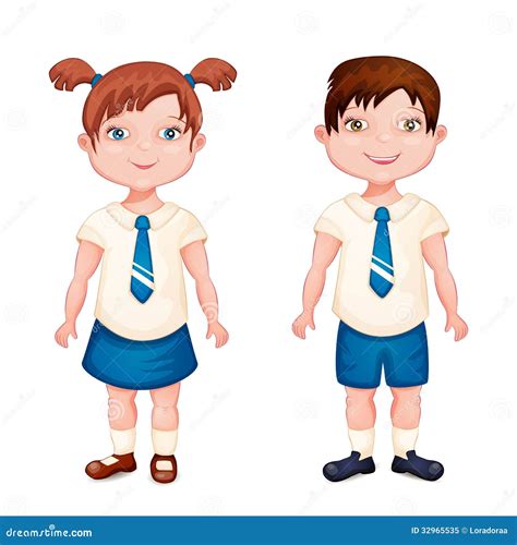 Boy And Girl In School Uniform Stock Illustration Illustration Of