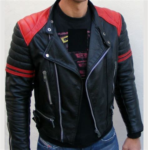 Men Black And Red Leather Jacket With Quality Leather