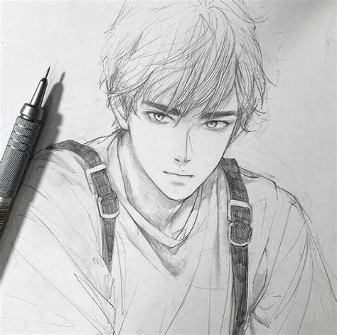 Pencil Sketch Black And White Cute Anime Drawings Boy Drawing Manga
