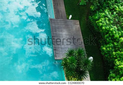 Flatlay Sunbathing Terrace Pool Side On Stock Photo 1124800070
