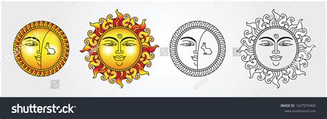 Sri Lankan Traditional Sun Face Line Stock Vector Royalty Free