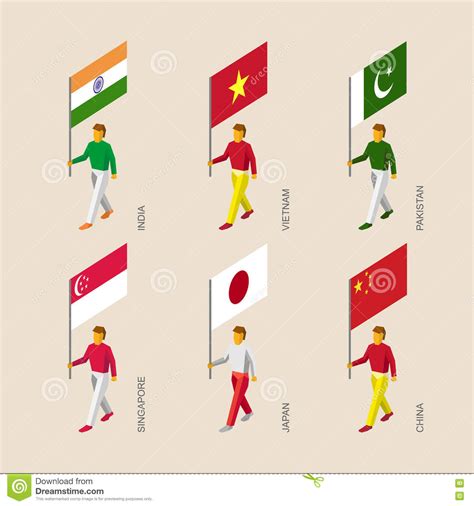 Tapeten unterscheiden sich in der machart und im verwendeten oberflächenmaterial. Leute 3d Mit Flaggen Indien, Vietnam, China, Singapur ...