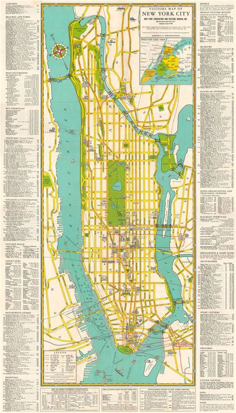 New york map with all the city's monuments, museums and attractions. Visitors Map of New York City.: Geographicus Rare Antique Maps