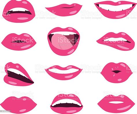 Woman Lips Facial Expression Vector Set Stock Illustration Download