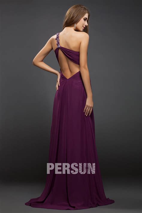 Robe de bal soirée violette moulante asymétrique avec ouverture