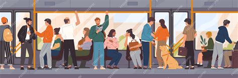 Premium Vector Different Cartoon People Go By Public Transport Vector