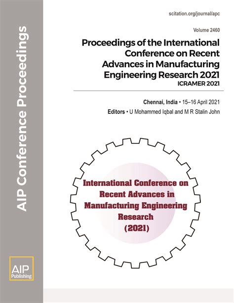 Volume 2460 Proceedings Of The International Conference On Recent Advances In Manufacturing