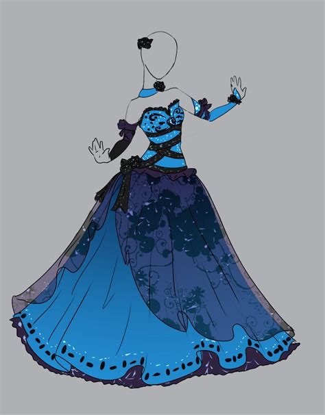 Medieval Style Strapless Blue Goddess Gown Fashion Design Drawings
