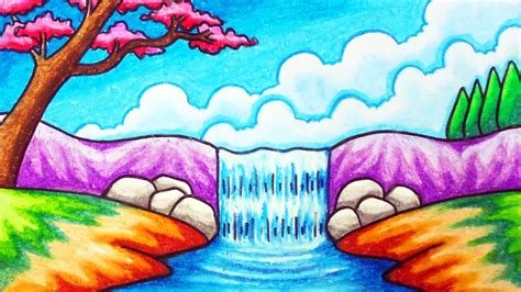 kumpulan gambar pemandangan air terjun menggambar pemandangan