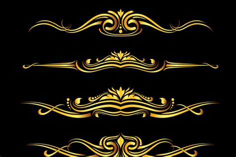 Vector Golden Ornate Borders Set Black Background By Microvector