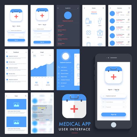 Your resource to discover and connect with designers worldwide. Medical APP user interface template vector free download