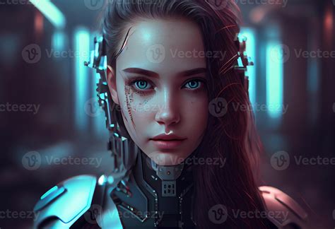 Artificial Intelligence A Humanoid Cyber Girl With Technology Smart