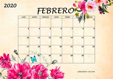 Calendario Febrero 2020 Bonito Con Flores Flor Delicada Calendario De