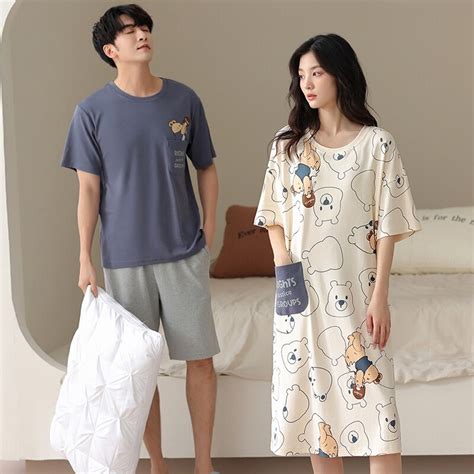 2023 Summer Couple Short Sleeve 100 Cotton Nightgowns For Women Cute
