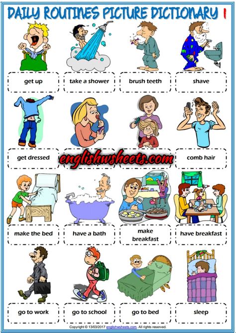 Daily Routines Esl Printable Picture Dictionary For Kids Daily