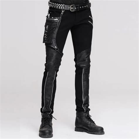 Devil Fashion Punk Leather Pants Men With Hip Holster Pocket Casual
