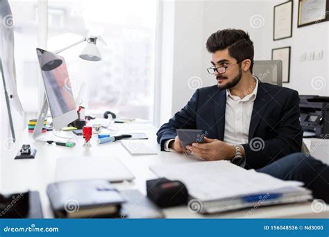 Young Handsome Architect Working In His Office Stock Photo Image Of