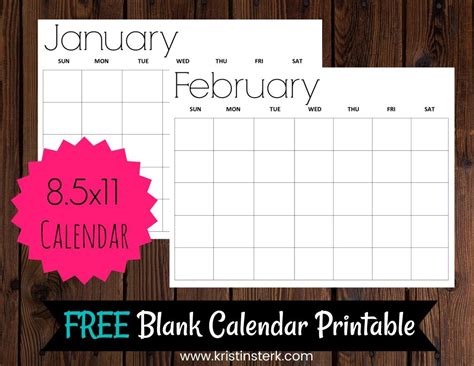 Free 12 Month Blank Calendar Printables Kristin Sterk Calendar