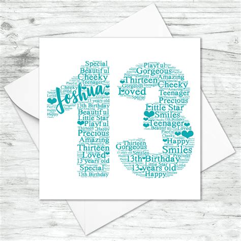 Personalised 13th Birthday Card Custom Word Art Card Age Etsy Uk