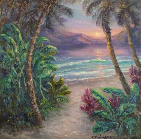 Ocean Sunrise Painting With Tropical Palm Trees Painting