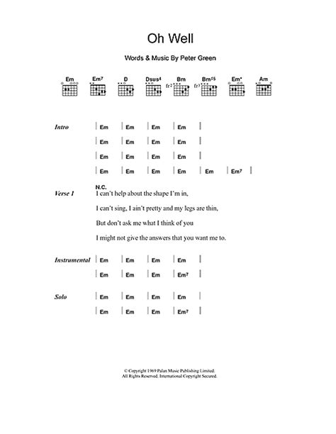 Fleetwood Mac Oh Well Sheet Music Notes Download Printable Pdf