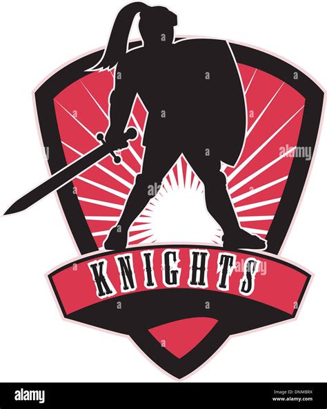 Illustration Of A Knight Silhouette With Sword And Shield Facing Side