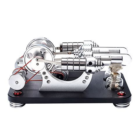 Metal 2 Cylinder Double Parallel Bootable Hot Air Stirling Engine Model