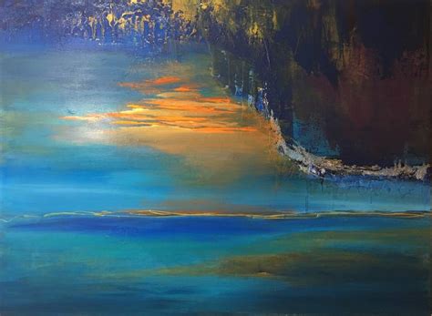 Sunset4over Water Large Blue Abstract Painting Seascape Painting By